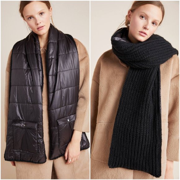 Anthropologie Accessories - NWT Anthropologie Marley Puffer Scarf black Sleeping on Snow two sided pockets
